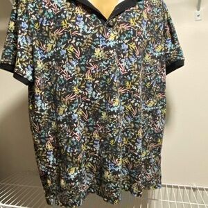 Banana Republic Black Floral Polo Shirt